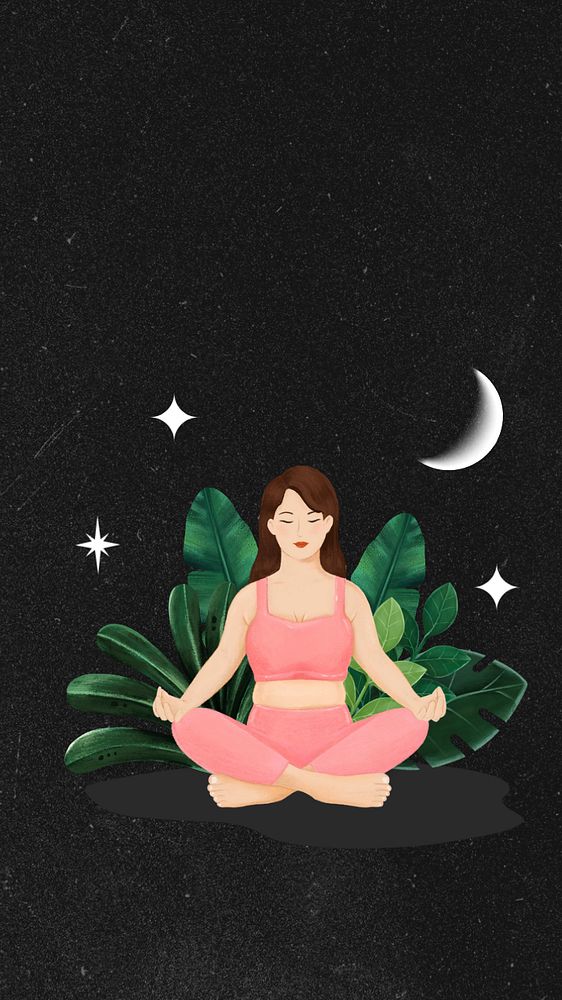 Meditating woman iPhone wallpaper, wellness character illustration, editable design