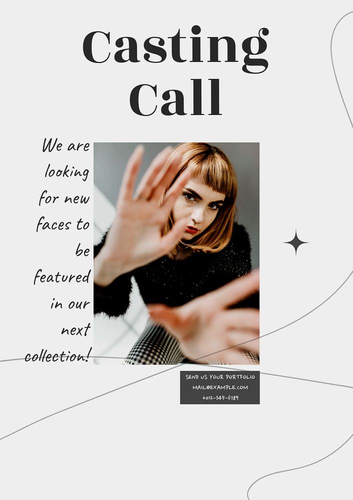 Casting call poster template, editable text & design