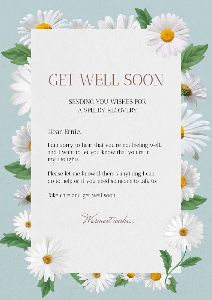 Get well soon poster template, editable text and design