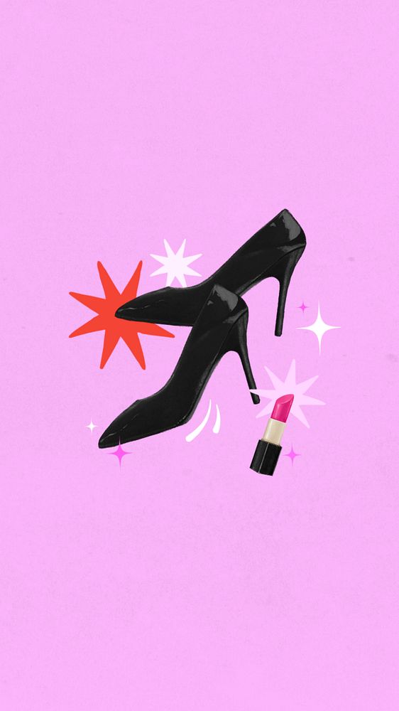 Black high heels iPhone wallpaper, pink lipstick, beauty remix, editable design