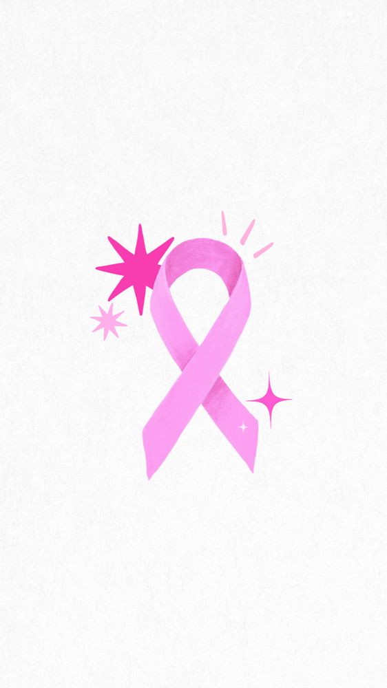 Pink ribbon iPhone wallpaper, cancer awareness illustration, editable design