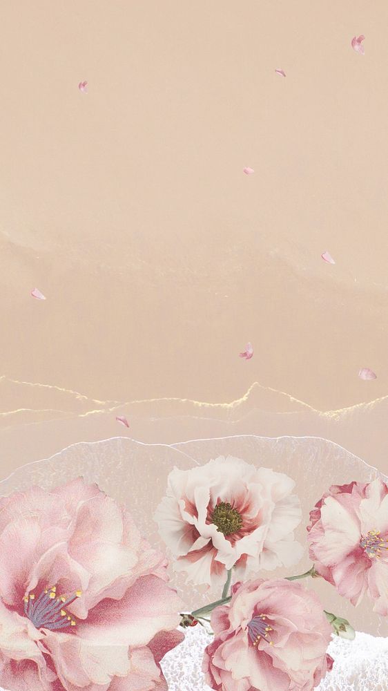 Pink flowers, vintage iPhone wallpaper, editable design