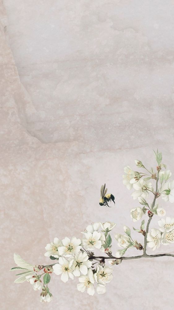 White flowers, vintage iPhone wallpaper, editable design