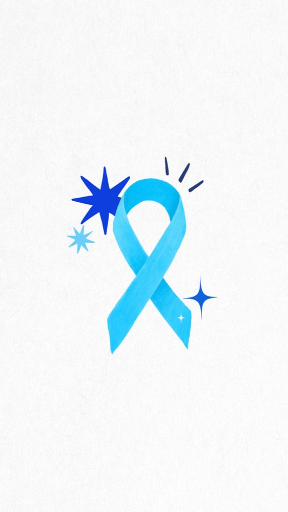 Blue ribbon iPhone wallpaper, cancer awareness illustration, editable design