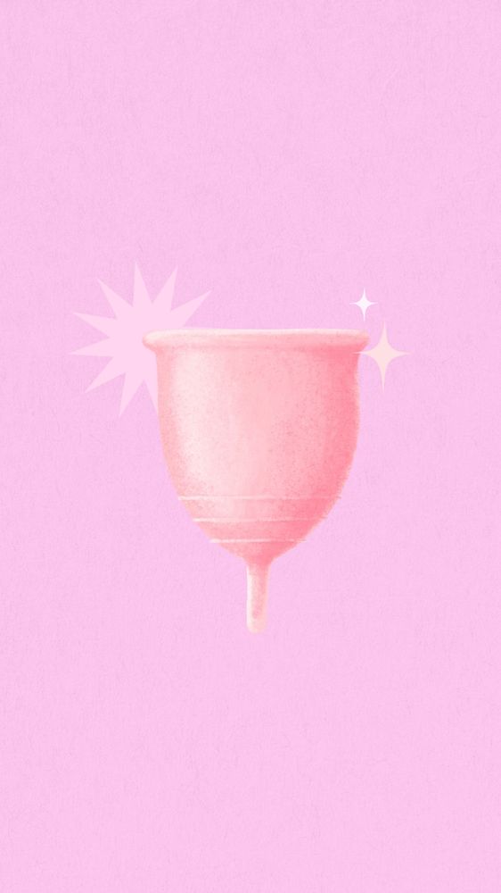 Pink menstrual cup iPhone wallpaper, women's health illustration, editable design