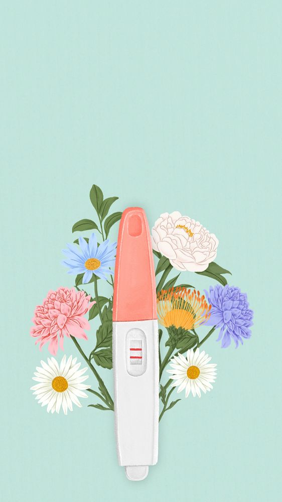 Positive pregnancy test iPhone wallpaper, women's health, floral remix, editable design