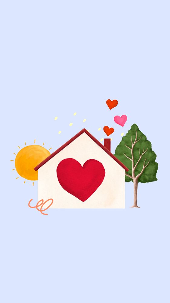 Home with heart iPhone wallpaper, editable design