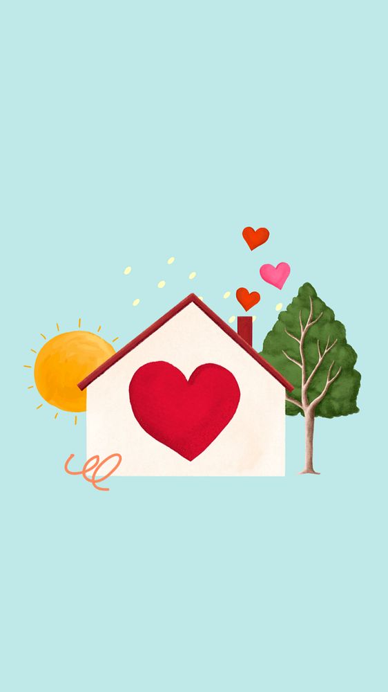 Home with heart iPhone wallpaper, editable design