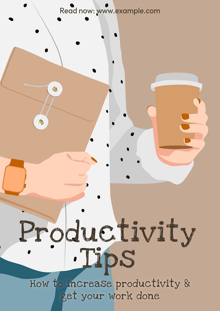 Productivity tips poster template, editable text & design