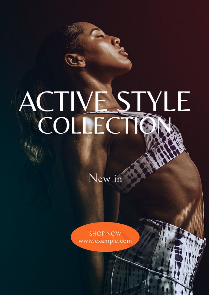 Active fashion poster template, editable text & design