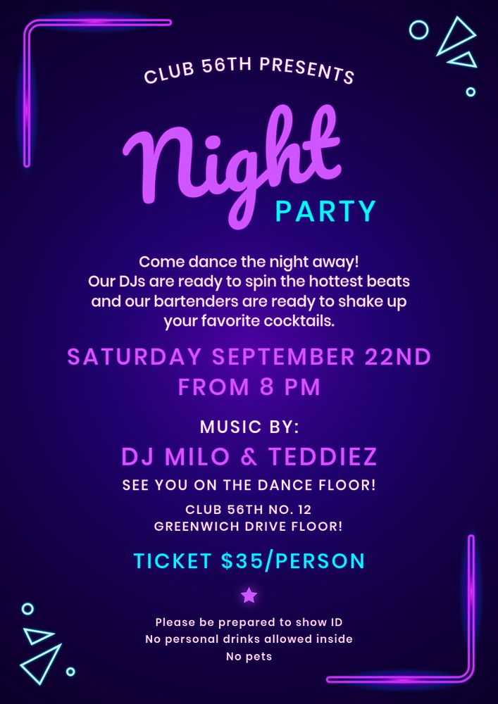 Night party poster template, editable text and design