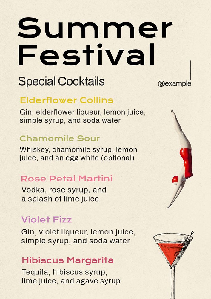 Special cocktails poster template, editable text and design