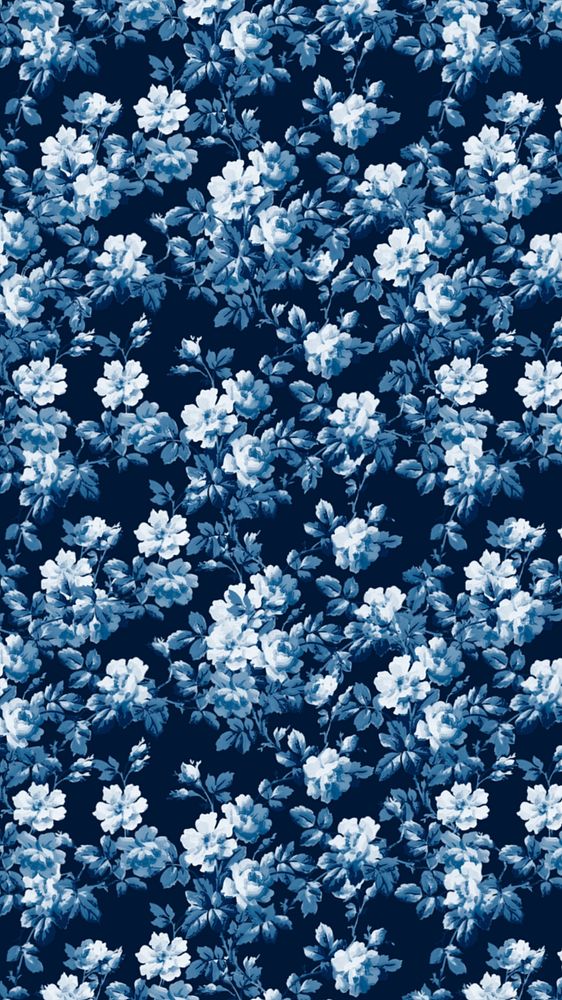 Peony flower pattern iPhone wallpaper, blue background