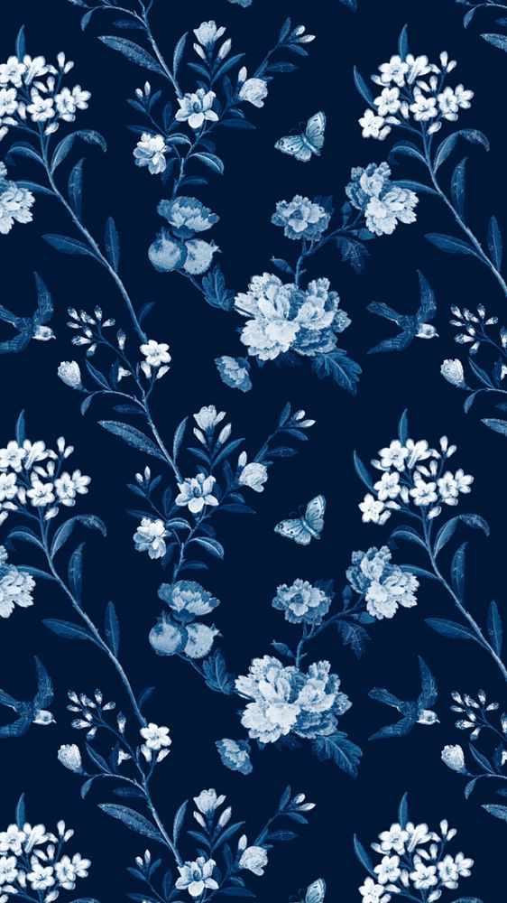 Blossoms floral pattern iPhone wallpaper, blue background