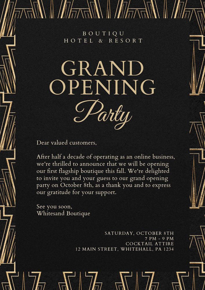 Grand opening party poster template, editable text and design