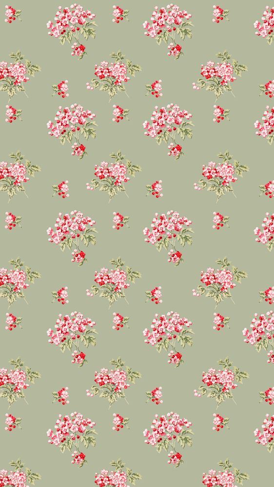 Cherry blossom pattern iPhone wallpaper, green background