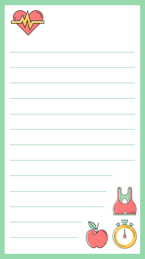 Fitness lined paper iPhone wallpaper, cute activity log, editable design