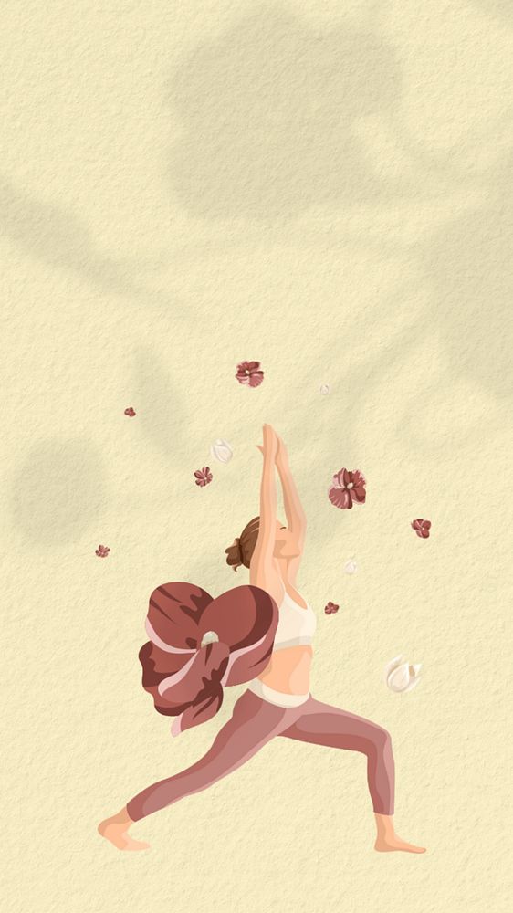 Woman flower yoga iPhone wallpaper, editable design