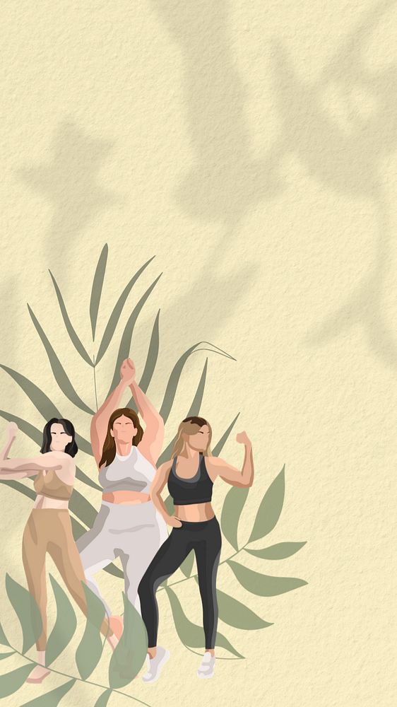 Healthy women pose iPhone wallpaper, wellness illustration, editable design