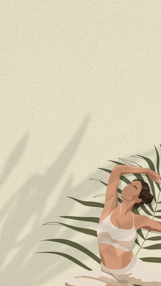 Woman leaf yoga iPhone wallpaper, editable design