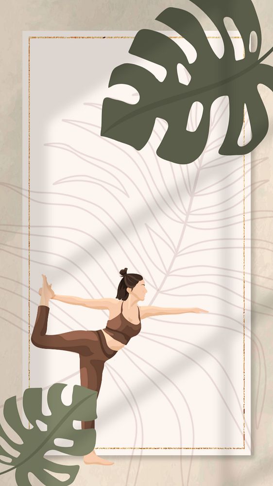 Woman leaf yoga iPhone wallpaper fame, editable design