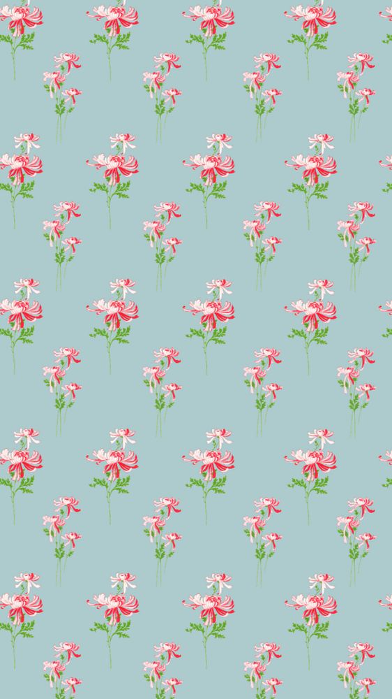 Pink flower pattern iPhone wallpaper, blue background