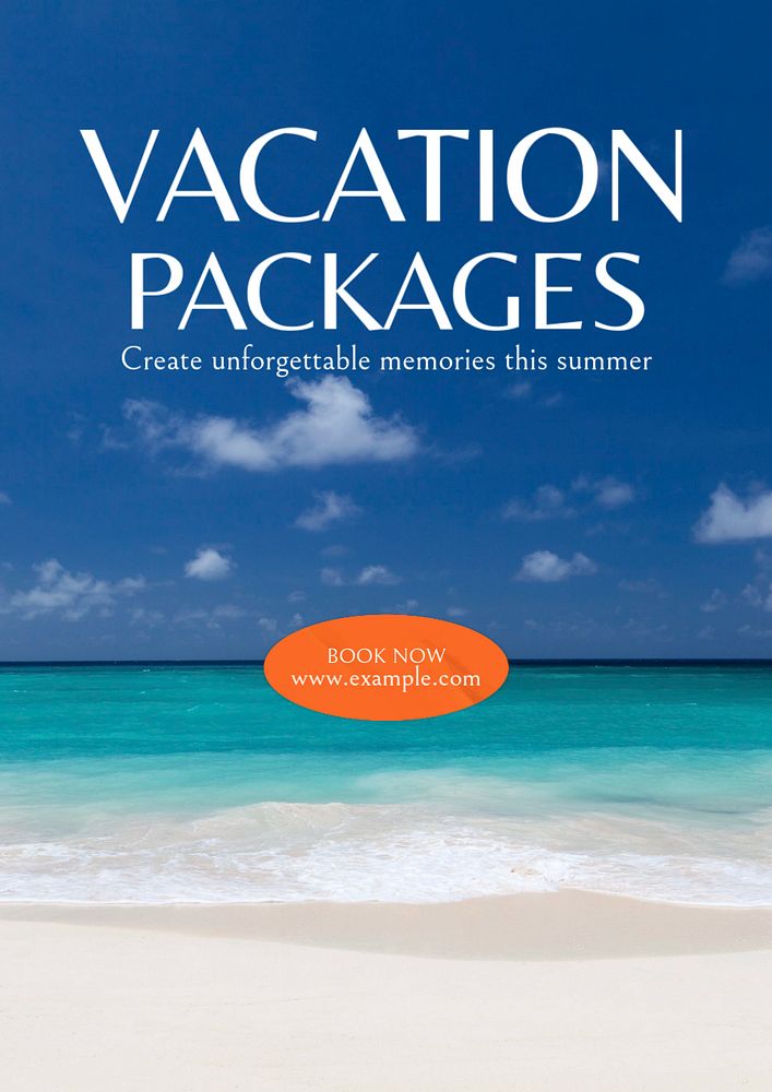 Vacation packages poster template, editable text & design