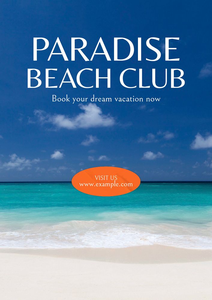 Paradise beach club poster template, editable text & design