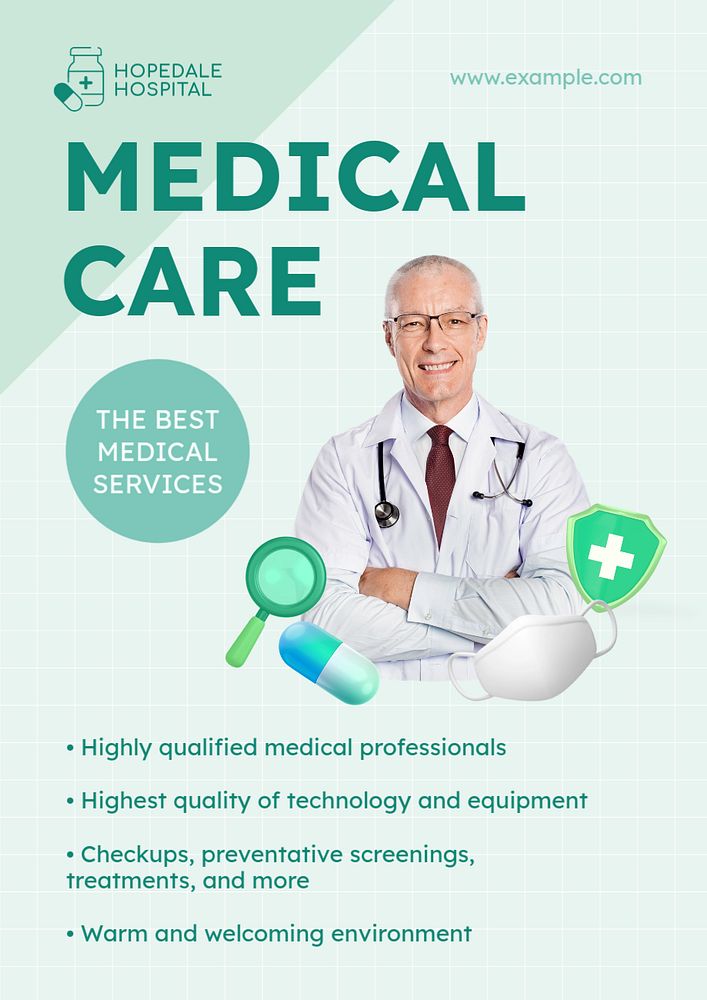 Medical center poster template, editable text and design