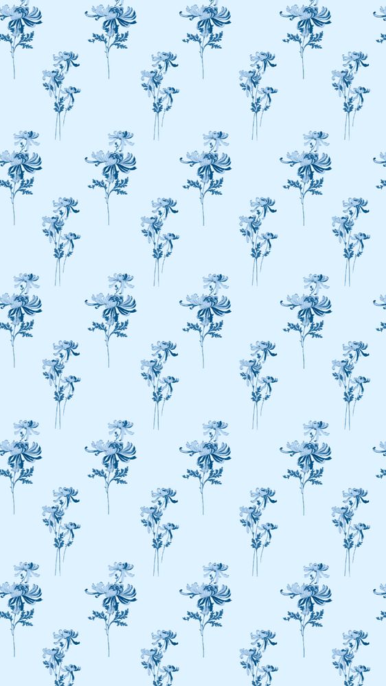 Vintage flower pattern iPhone wallpaper, blue background