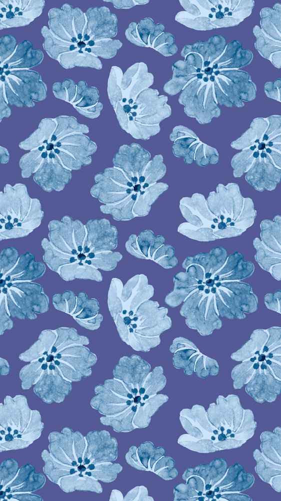 Peony flower pattern iPhone wallpaper, blue background