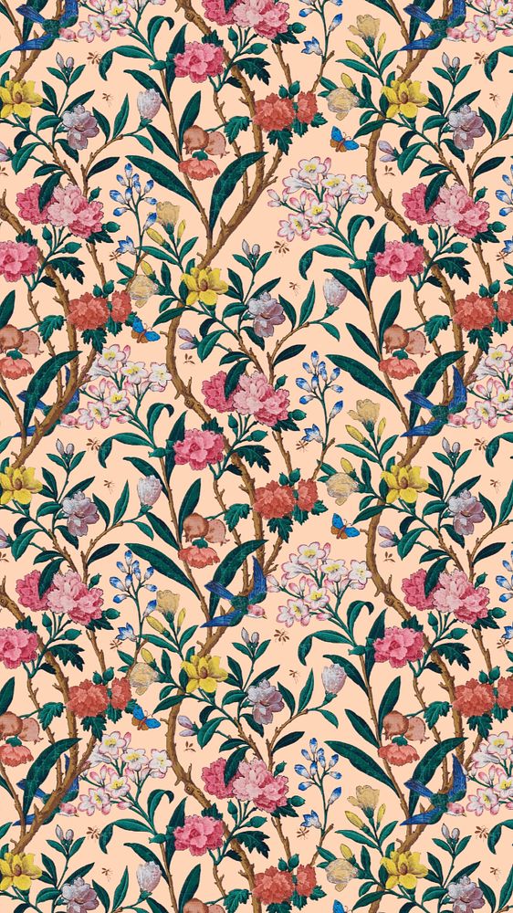 Vintage floral pattern iPhone wallpaper, beige background