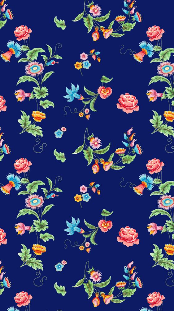 Vintage flower pattern iPhone wallpaper, blue background