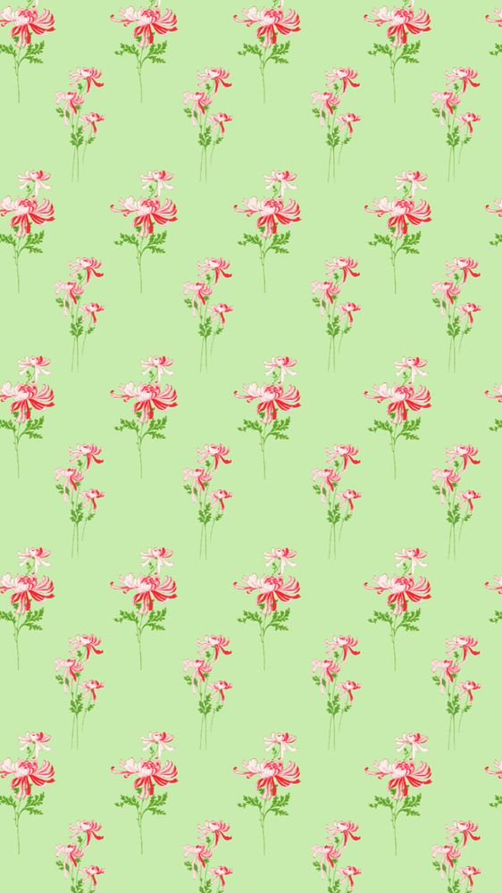 Pink flower pattern iPhone wallpaper, green background