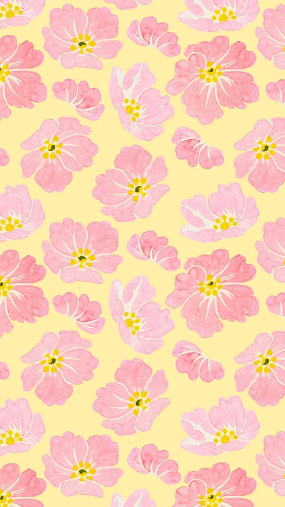 Peony flower pattern iPhone wallpaper, yellow background