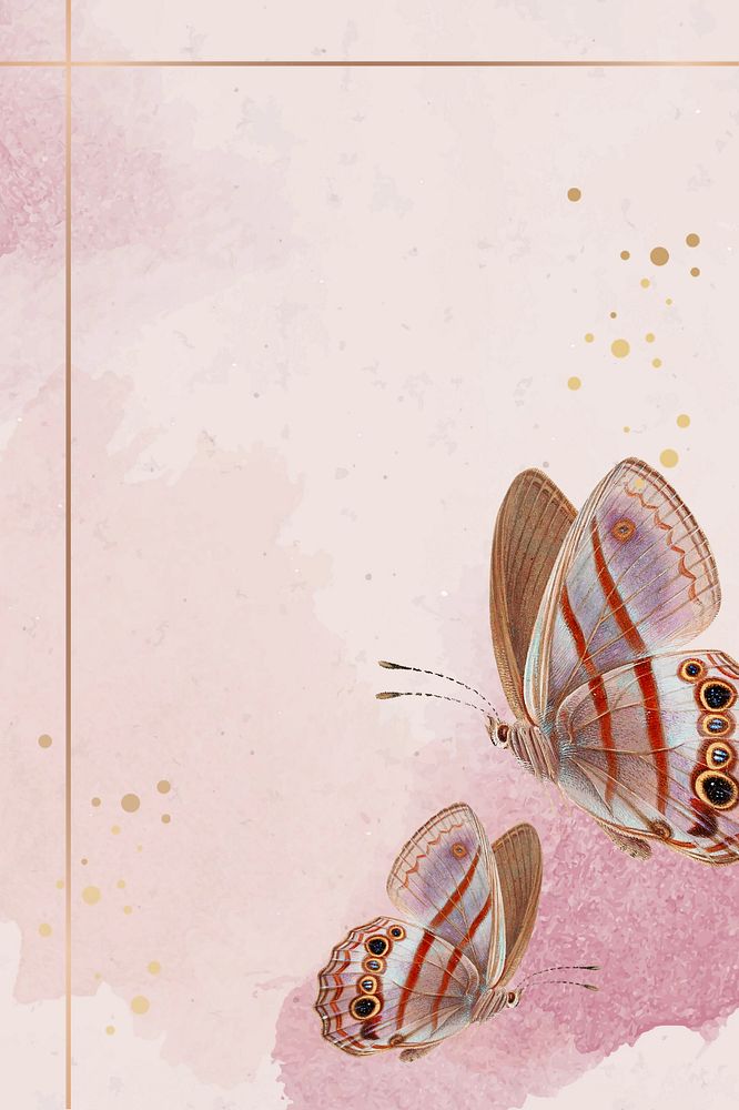 Pink watercolor butterfly border background