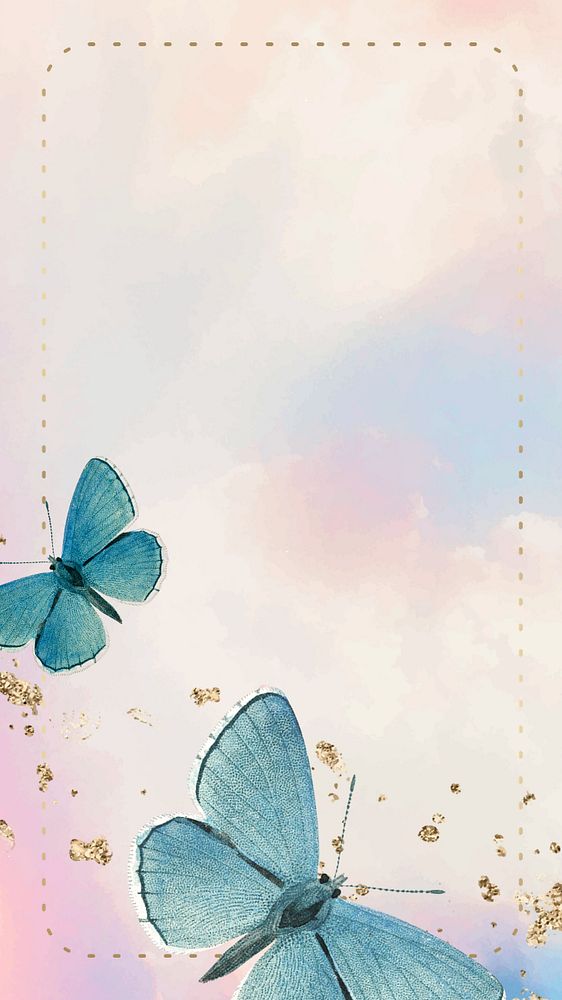 Pink watercolor butterfly border background, gradient design