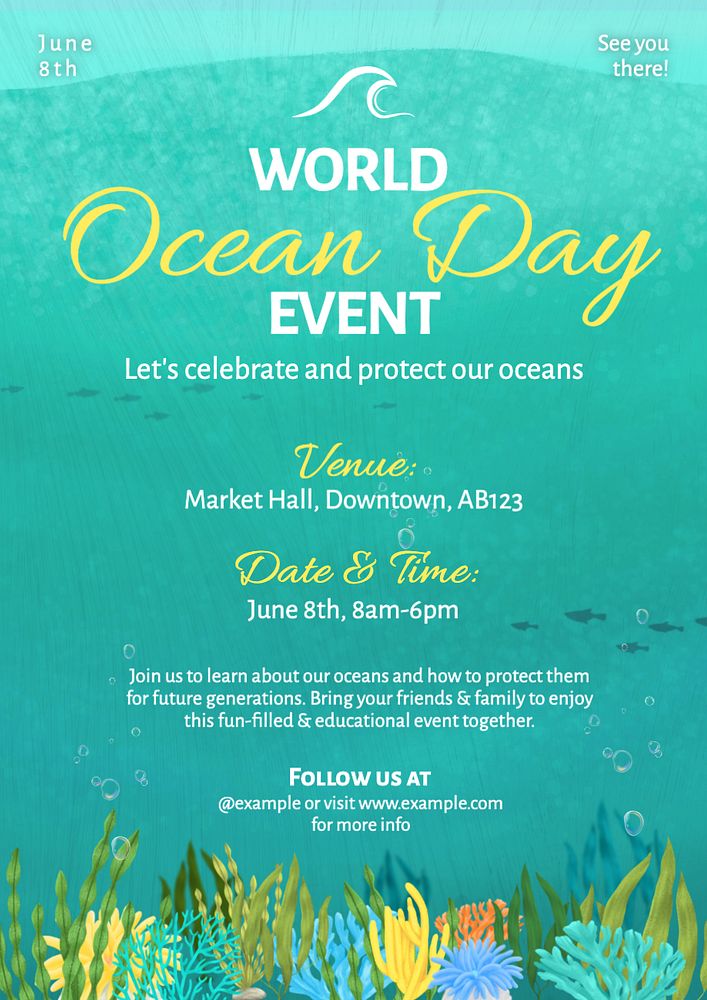 World ocean day event poster template, editable text and design