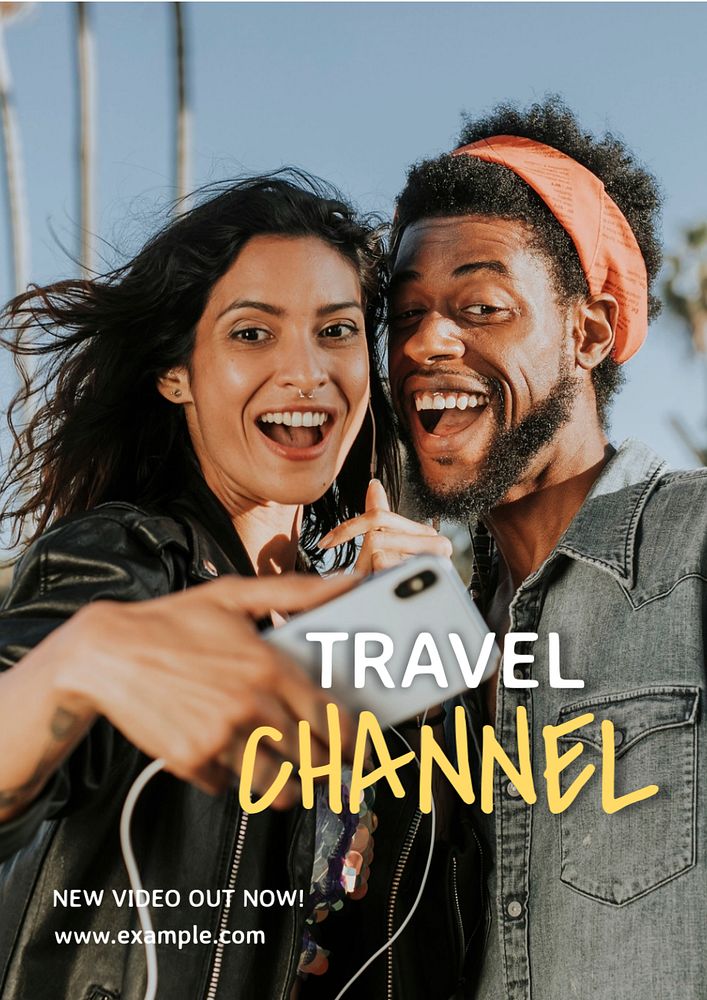 Travel channel poster template, editable text & design