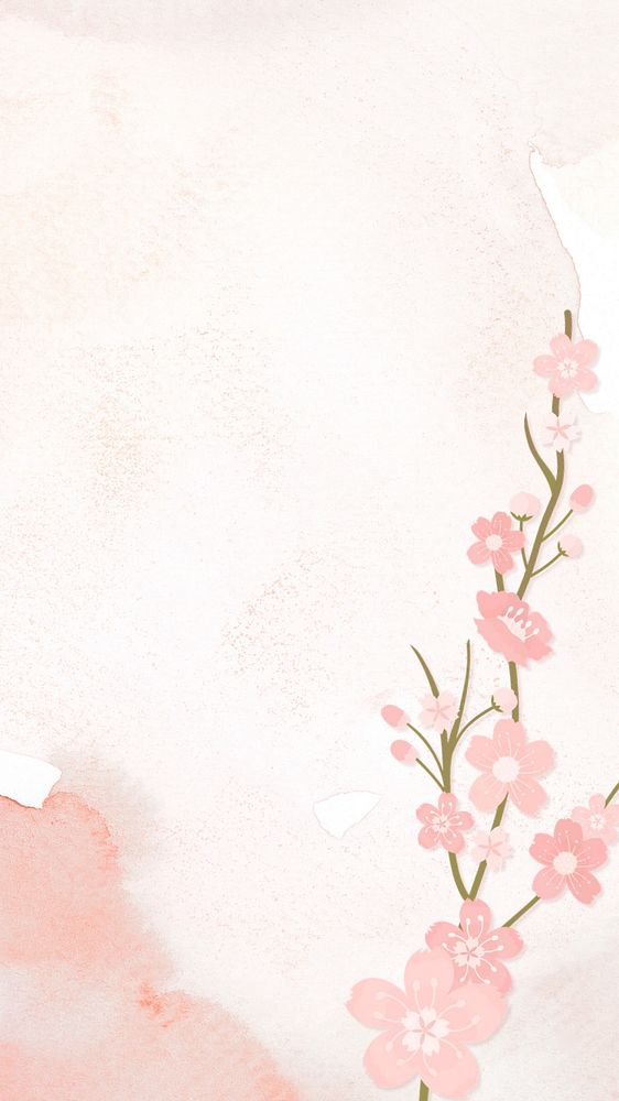 Pink phone wallpaper, flower editable design on watercolor background