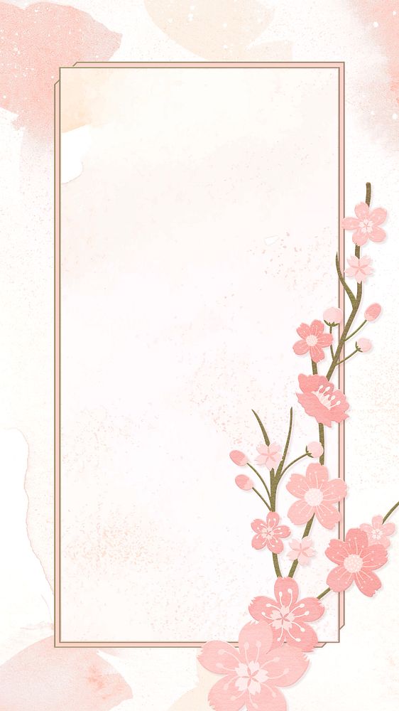 Pink flower phone wallpaper, editable design, watercolor background