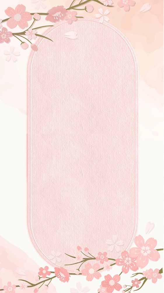 Pink iphone wallpaper, cherry blossom border, editable design