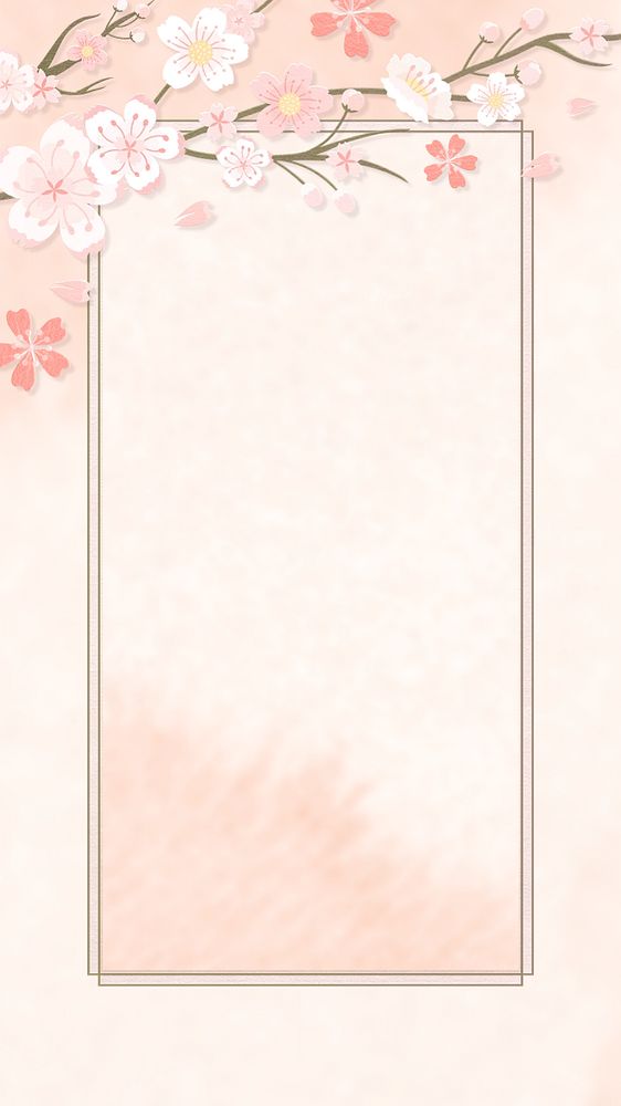 Pink phone wallpaper, cherry blossom border, editable design