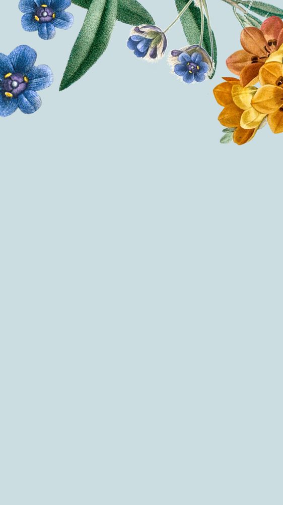 Floral border iPhone wallpaper, editable blue design