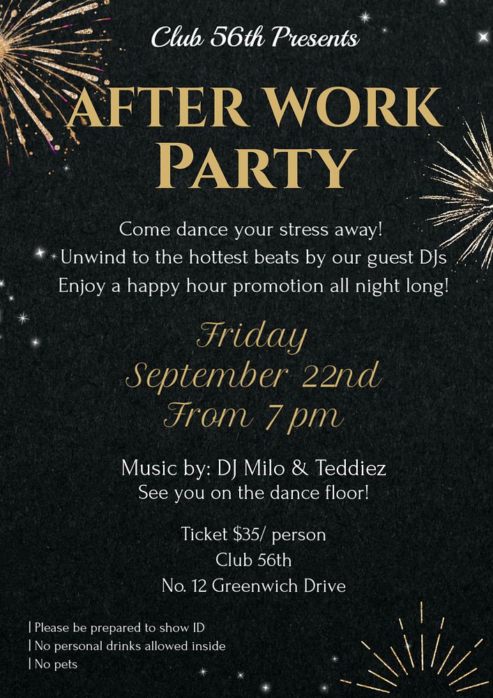 After work party poster template, editable text and design