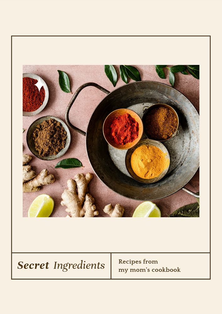 Secret ingredients cookbook   poster template, editable text & design