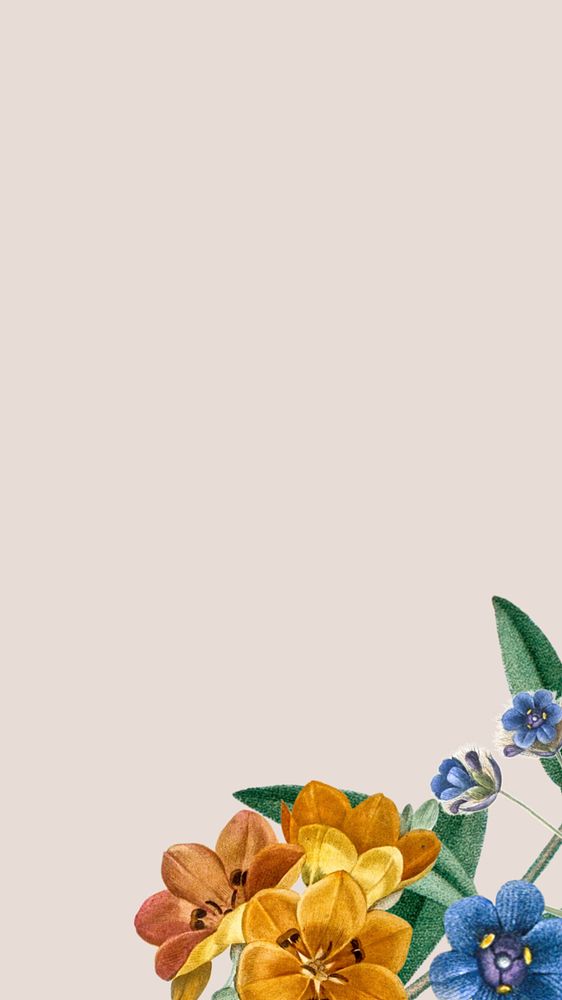 Floral border iPhone wallpaper, editable beige design