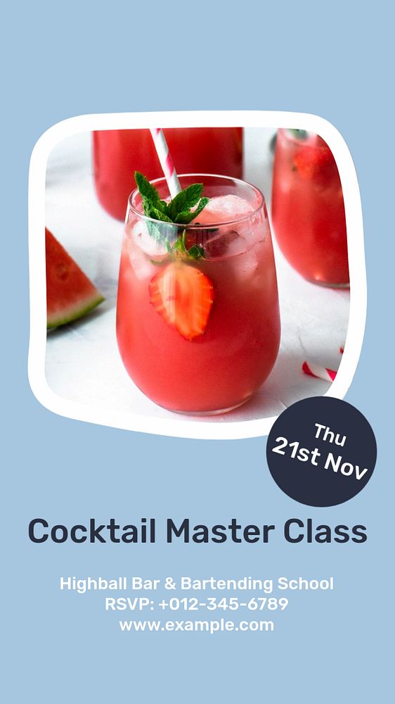 Cocktail class   Instagram story template, editable text