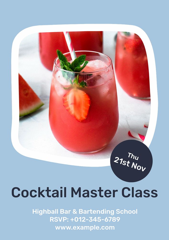 Cocktail class   poster template, editable text & design