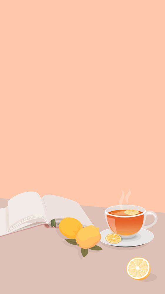 Lemon citrus tea iPhone wallpaper, book drink break editable design